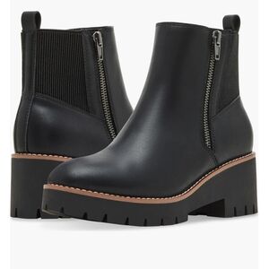 Blondo Black Chunky Ankle Boots with Elastic Panels